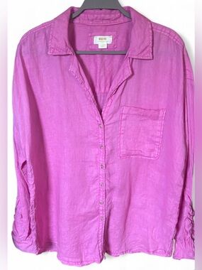 Maeve by Anthropologie Linen Button Up Top Women’s Sz XL Pink Breathable Light